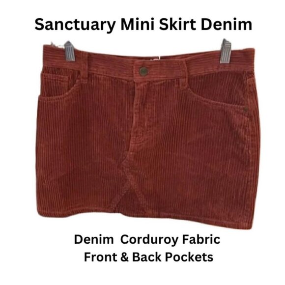 Sanctuary Mini Skirt Denim Corduroy Fabric Front & Back Pockets Rustic W 29 NWT - Picture 1 of 7